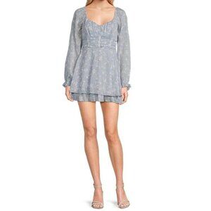 Allison & Kelly Blue Floral Corset Long Sleeve Tiered Dress XS Cottagecore Milkm